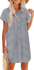 Dresses Women Cotton Button Down Short Sleeve Tshirt Dresses Casual Mini Beach Dress
